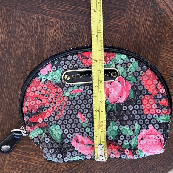 Betsy Johnson Sequin Rose Garden Bag Cosmetic Bag Small Zipper Pouch - Picture 5 of 9